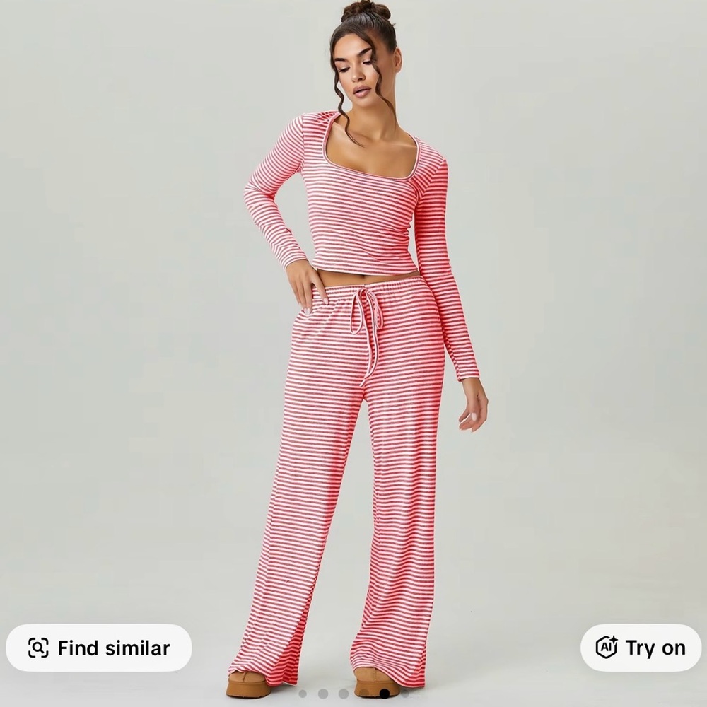 Women's Red and White Striped Pajama Set